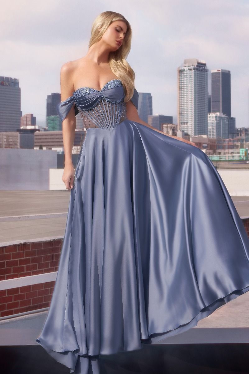 Strapless Beaded Satin A-Line Dress