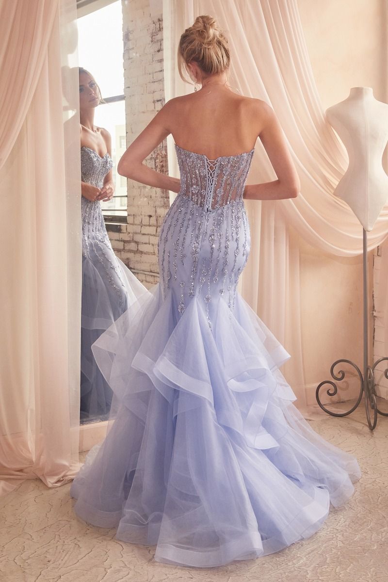 Tiered Mermaid Gown With Embellishments