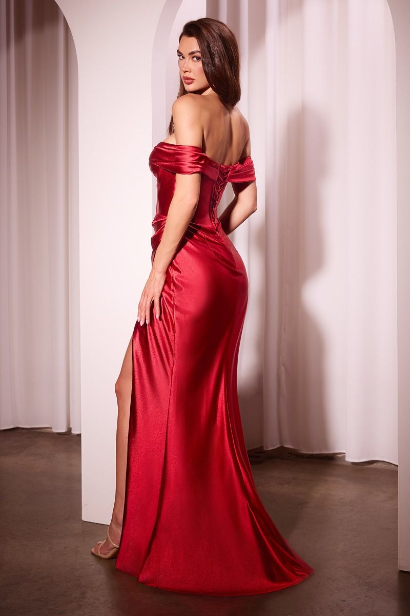 Satin Off The Shoulder Fitted Gown