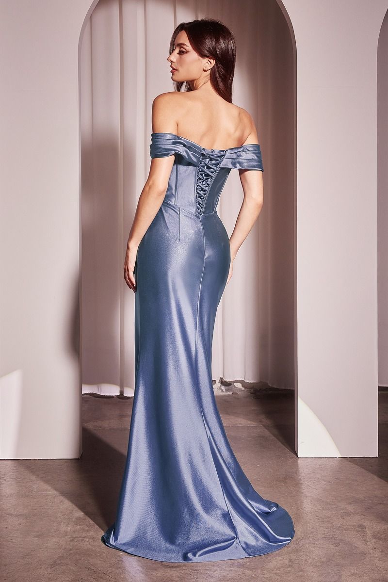 Satin Off The Shoulder Fitted Gown