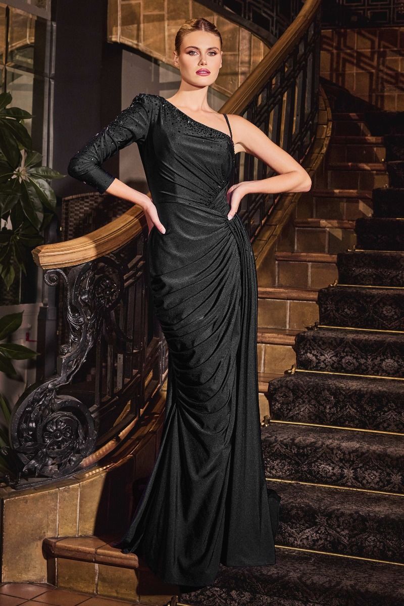 One Shoulder Stretch Satin Fitted Gown