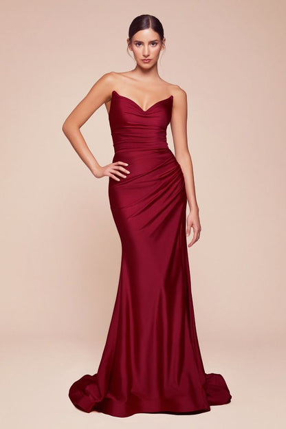 Strapless Stretch Satin Fitted Gown