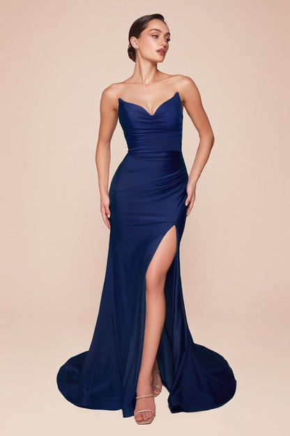 Strapless Stretch Satin Fitted Gown