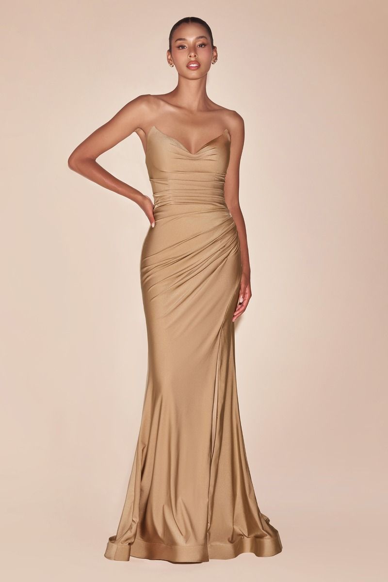 Strapless Stretch Satin Fitted Gown