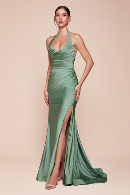 Stetch Satin Halter Fitted Dress