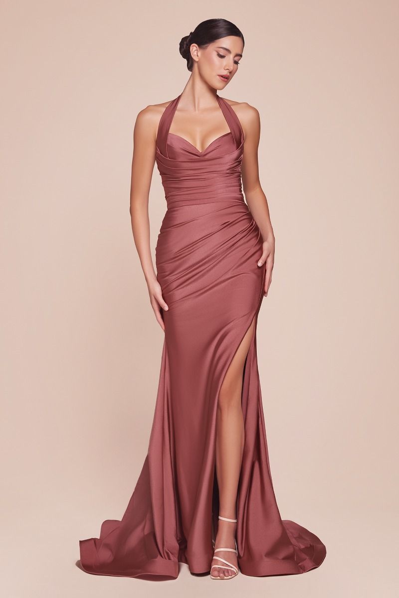 Stetch Satin Halter Fitted Dress 2