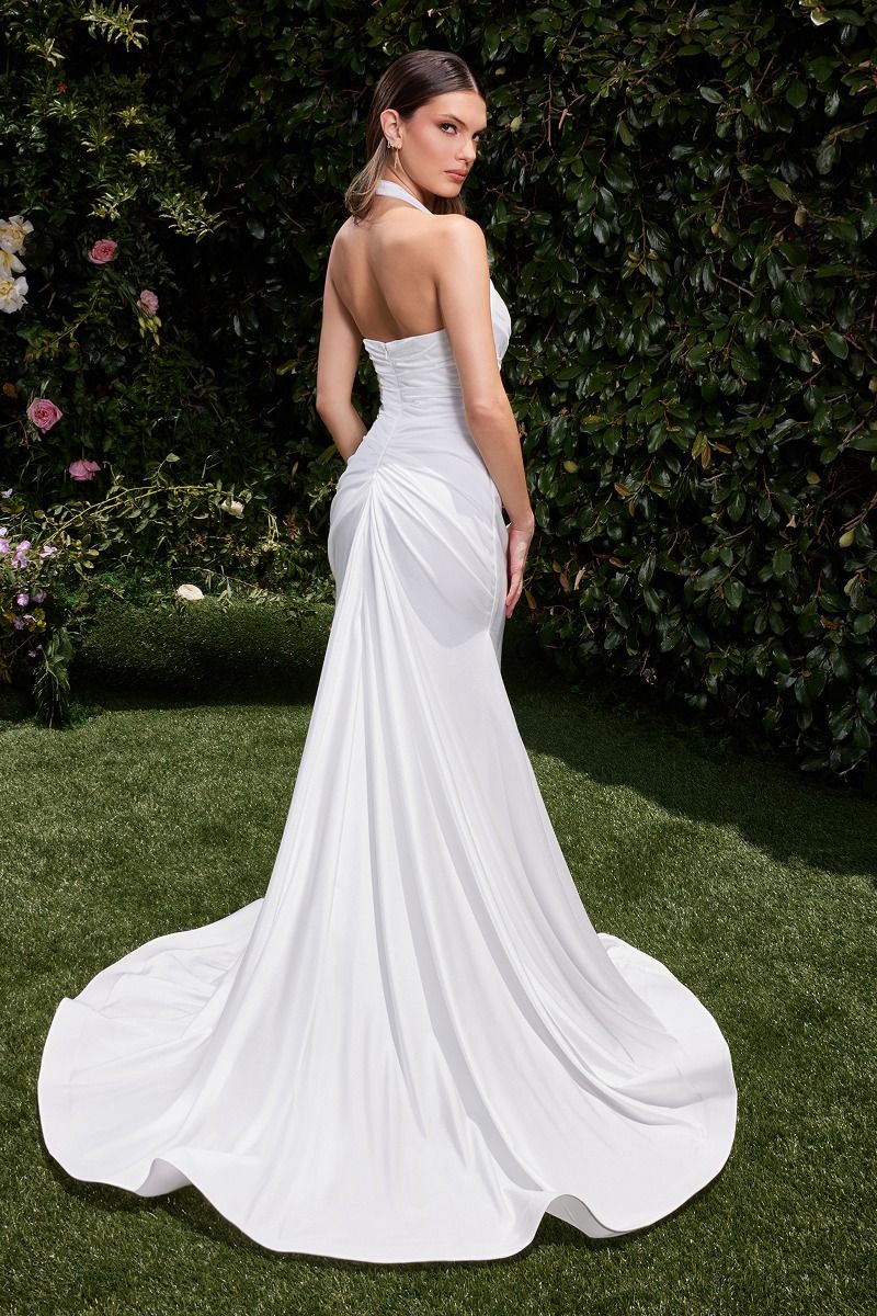 Stretch Spandex Fitted Halter Bridal Dress