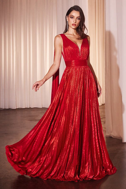 Metallic Pleated A-Line Gown