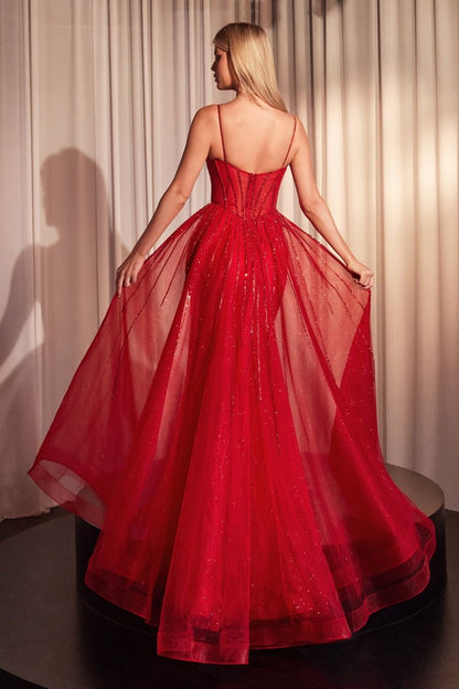 Beaded Fitted Gown With Overskirt