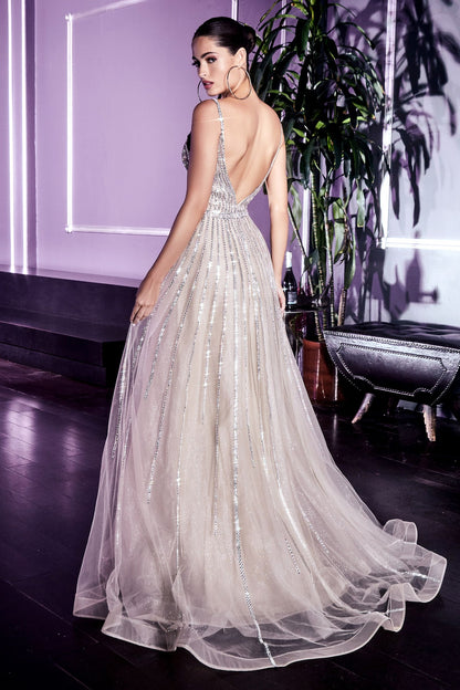 A-Line Embellished Tulle Gown