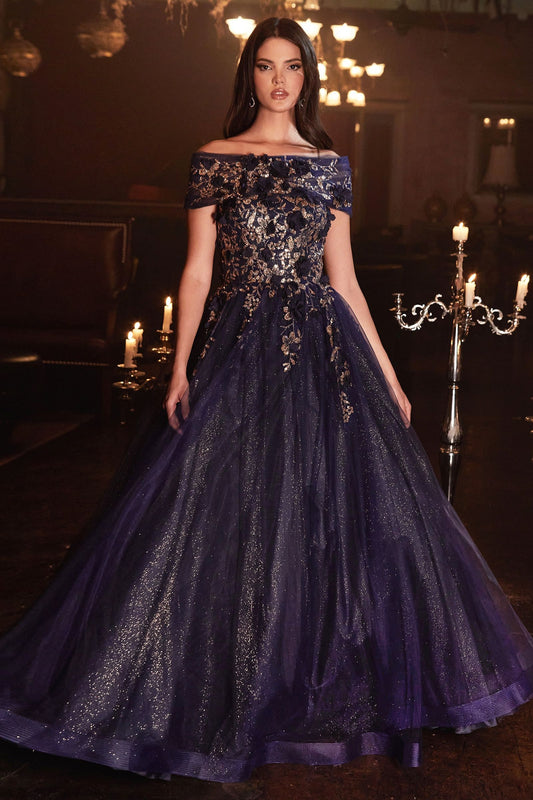 Strapless Glitter Layered Tulle Ball Gown