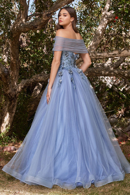 Strapless Glitter Layered Tulle Ball Gown