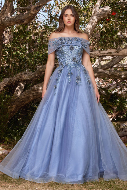 Strapless Glitter Layered Tulle Ball Gown