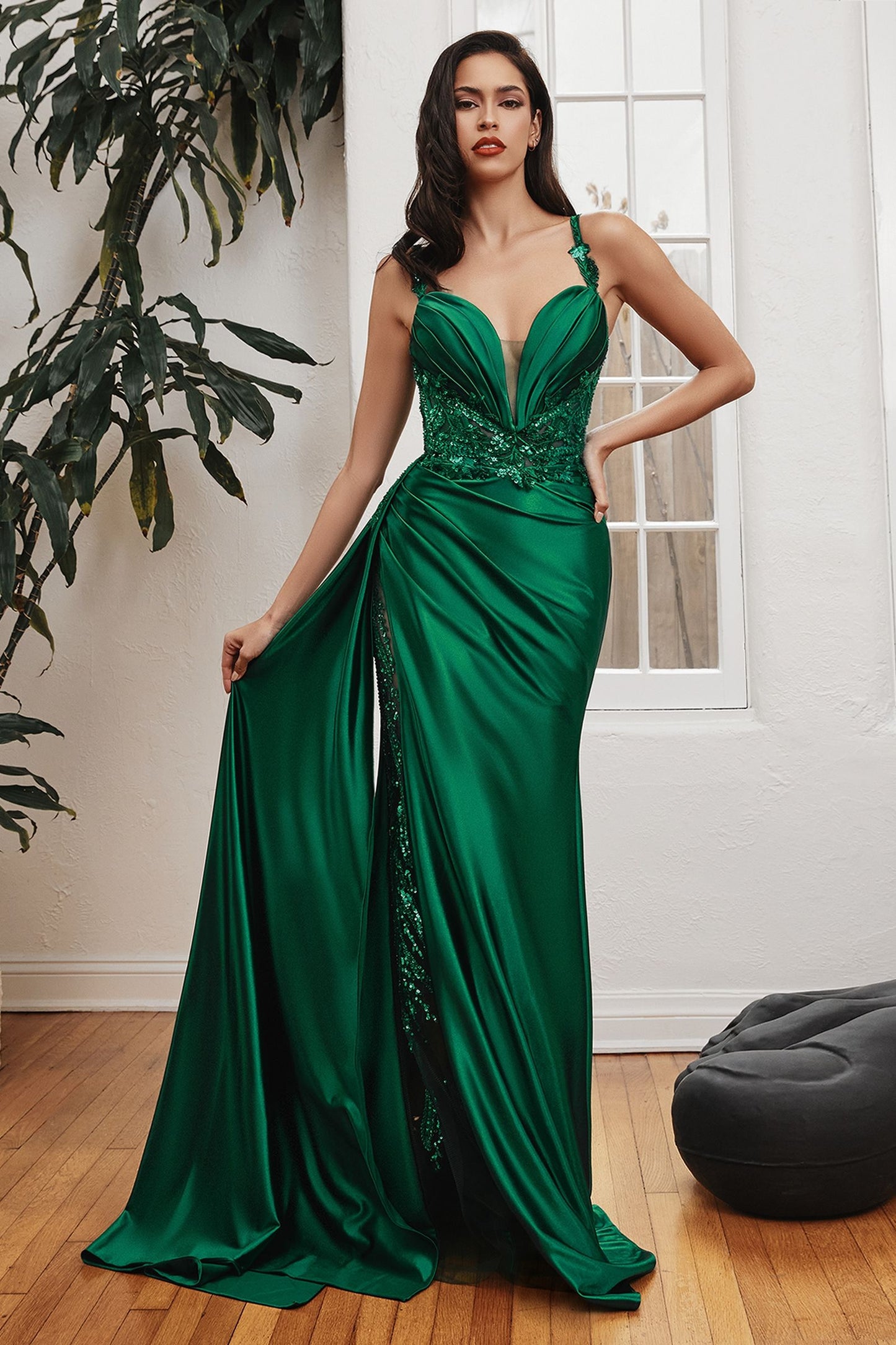 Soft Satin Fitted Gown With Sash