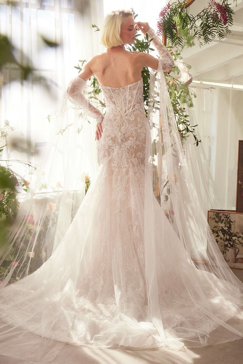 Fitted Lace Mermaid Gown With Sleeves