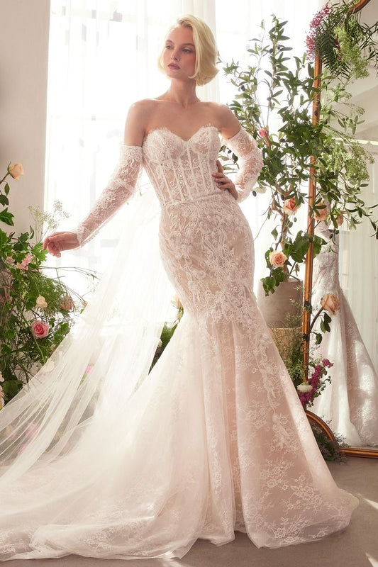 Fitted Lace Mermaid Gown With Sleeves