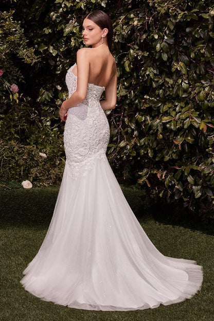 Lace Embellished Strapless Mermaid Wedding Dress