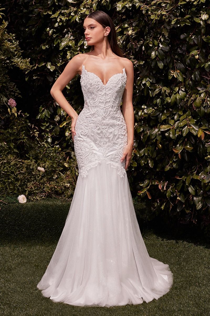 Lace Embellished Strapless Mermaid Wedding Dress