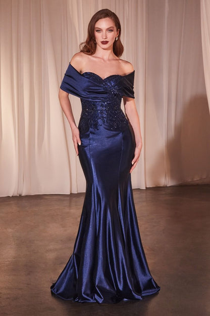 Off The Shoulder Satin & Lace Gown