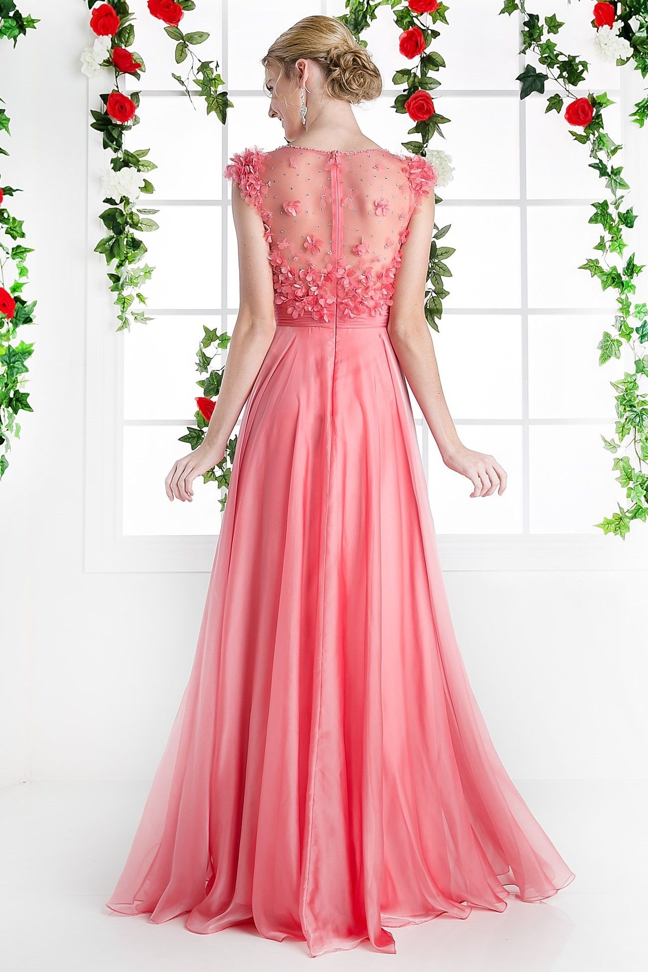 Beaded Applique Chiffon Gown