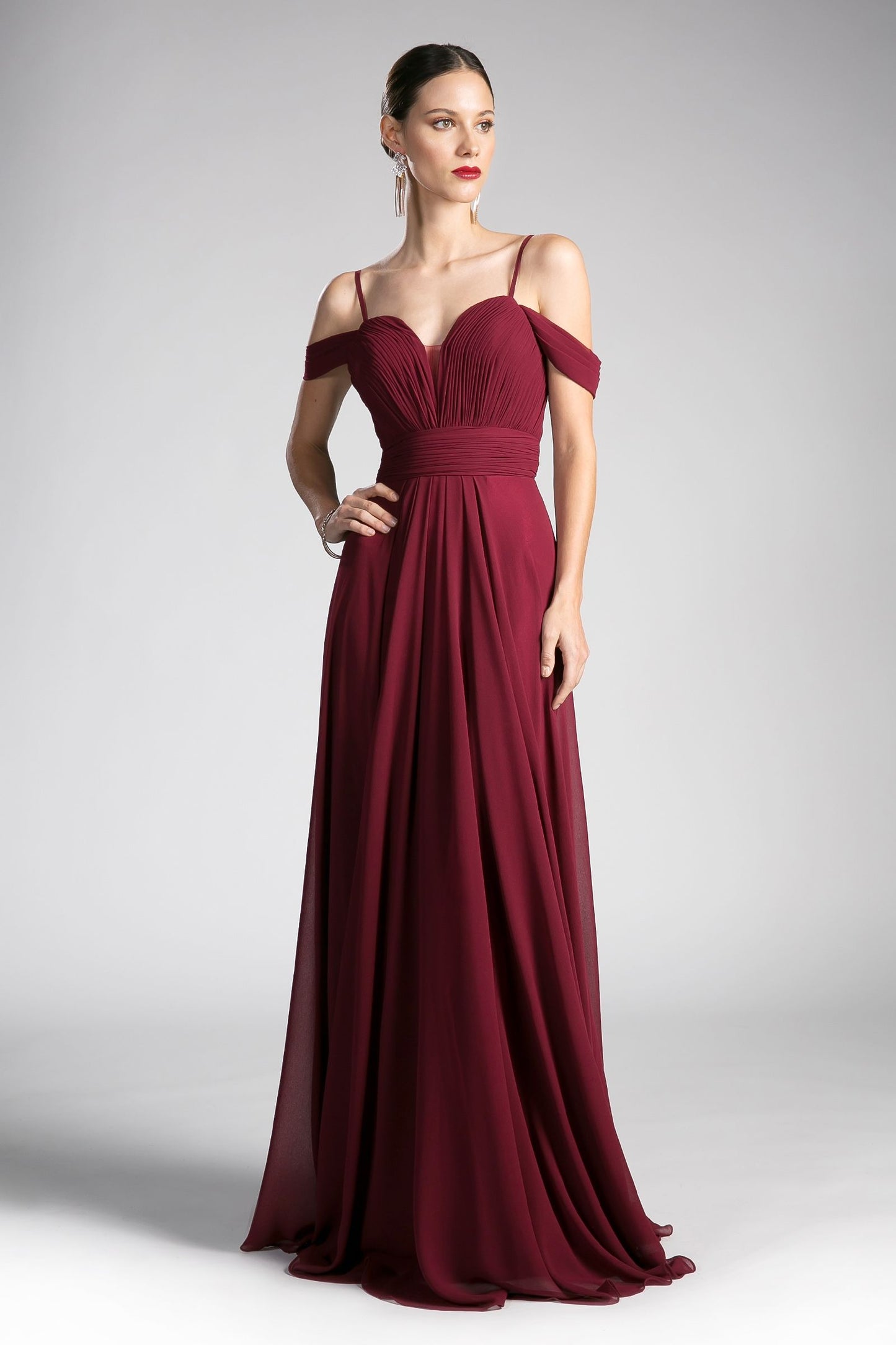 A-line Chiffon Gown with Off the Shoulder Sleeve