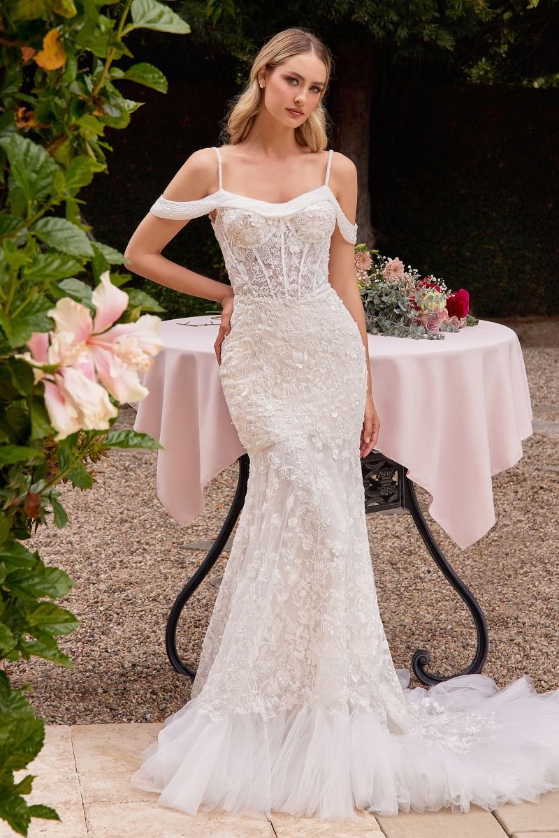 Of The Shoulder Fitted Lace Bridal Gown