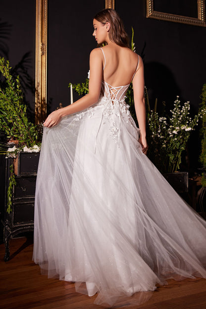 Floral Applique A-Line Tulle Bridal Gown