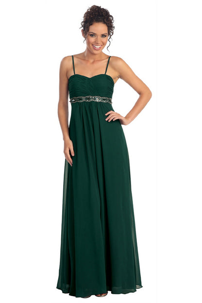 Spaghetti Straps Floor Length Dress Accented with Jewel