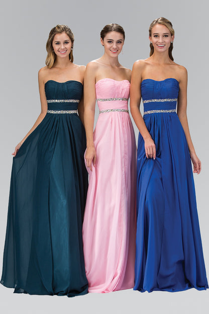 Strapless Floor Length Chiffon Dress with Sequin Detailing