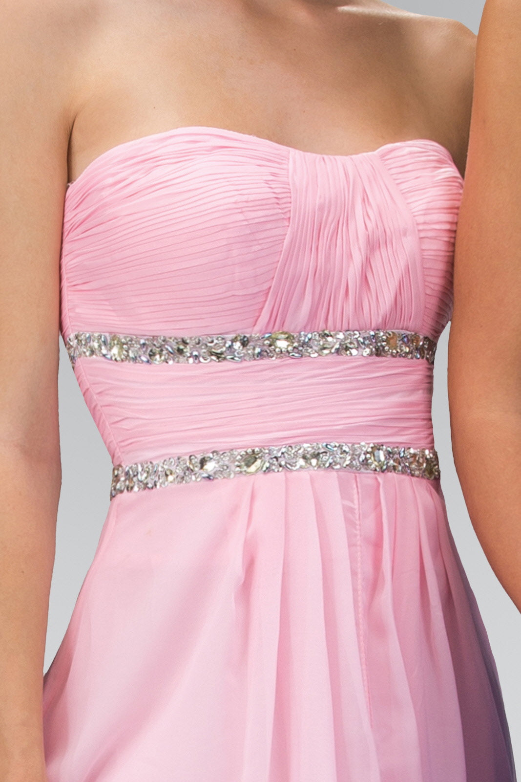 Strapless Floor Length Chiffon Dress with Sequin Detailing