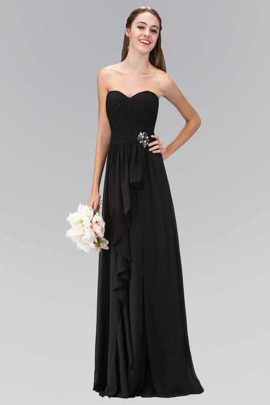 Strapless Sweetheart Chiffon Long Dress with Ruched Bodice