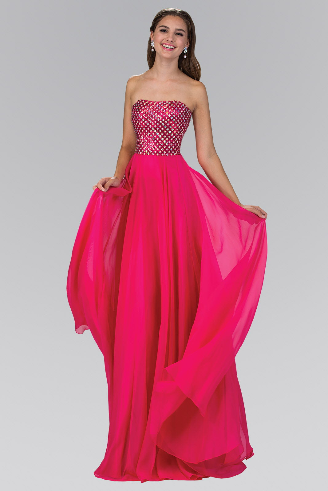 Strapless Chiffon Floor Length Dress Accented with Jewel