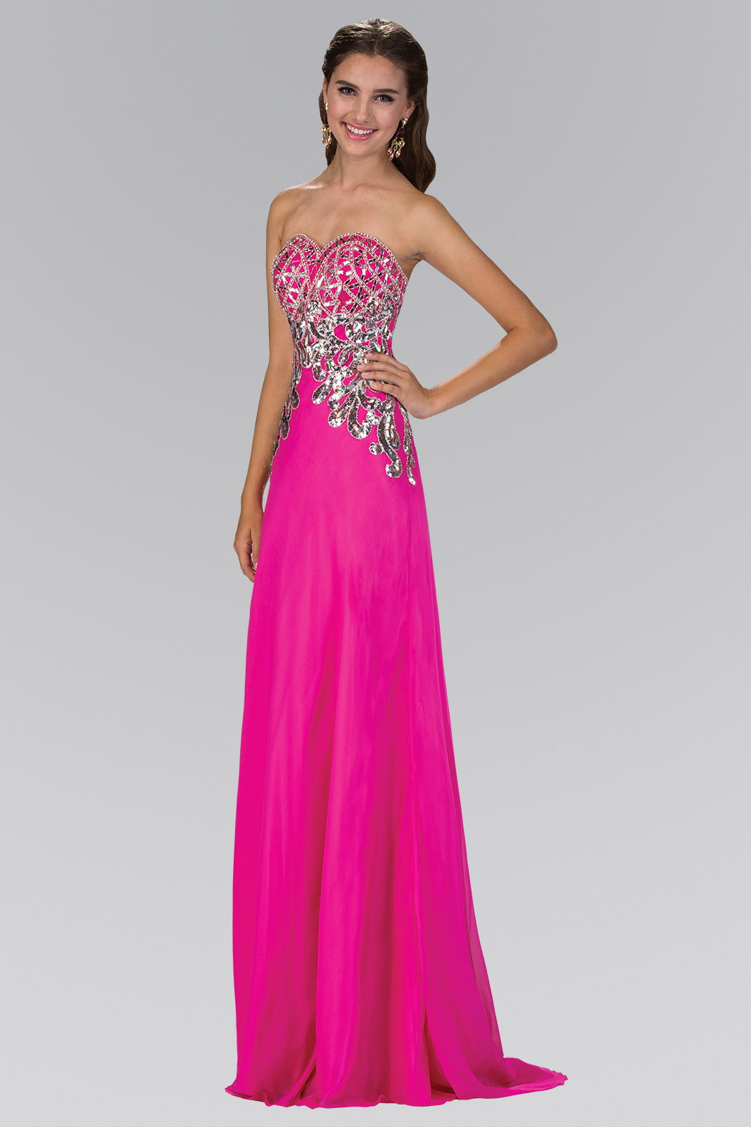 Strapless Sweetheart Chiffon Floor Length Dress with Bead Embellished Bodice