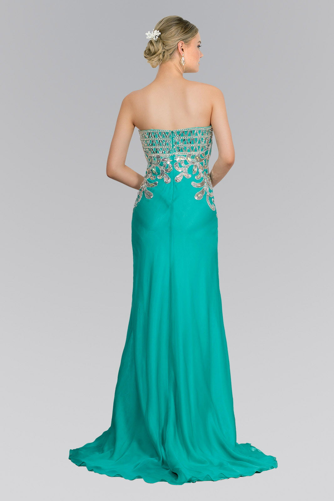 Strapless Sweetheart Chiffon Floor Length Dress with Bead Embellished Bodice