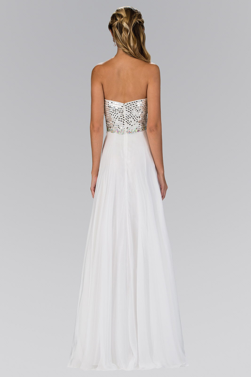 Strapless Chiffon Floor Length Dress with Jeweled Bodice