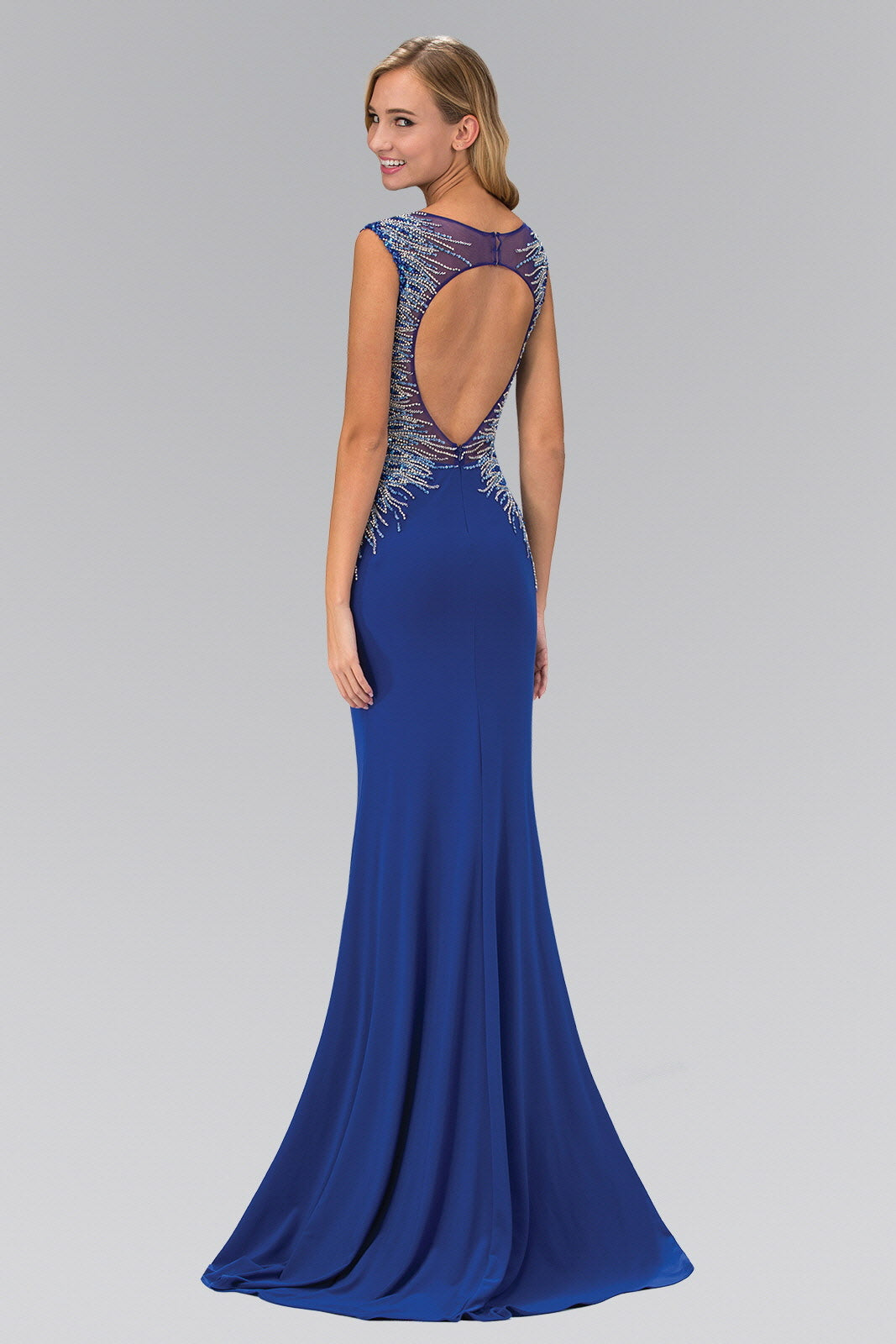 Sleeveless Floor Length Dress with Open Back and Beaded accent