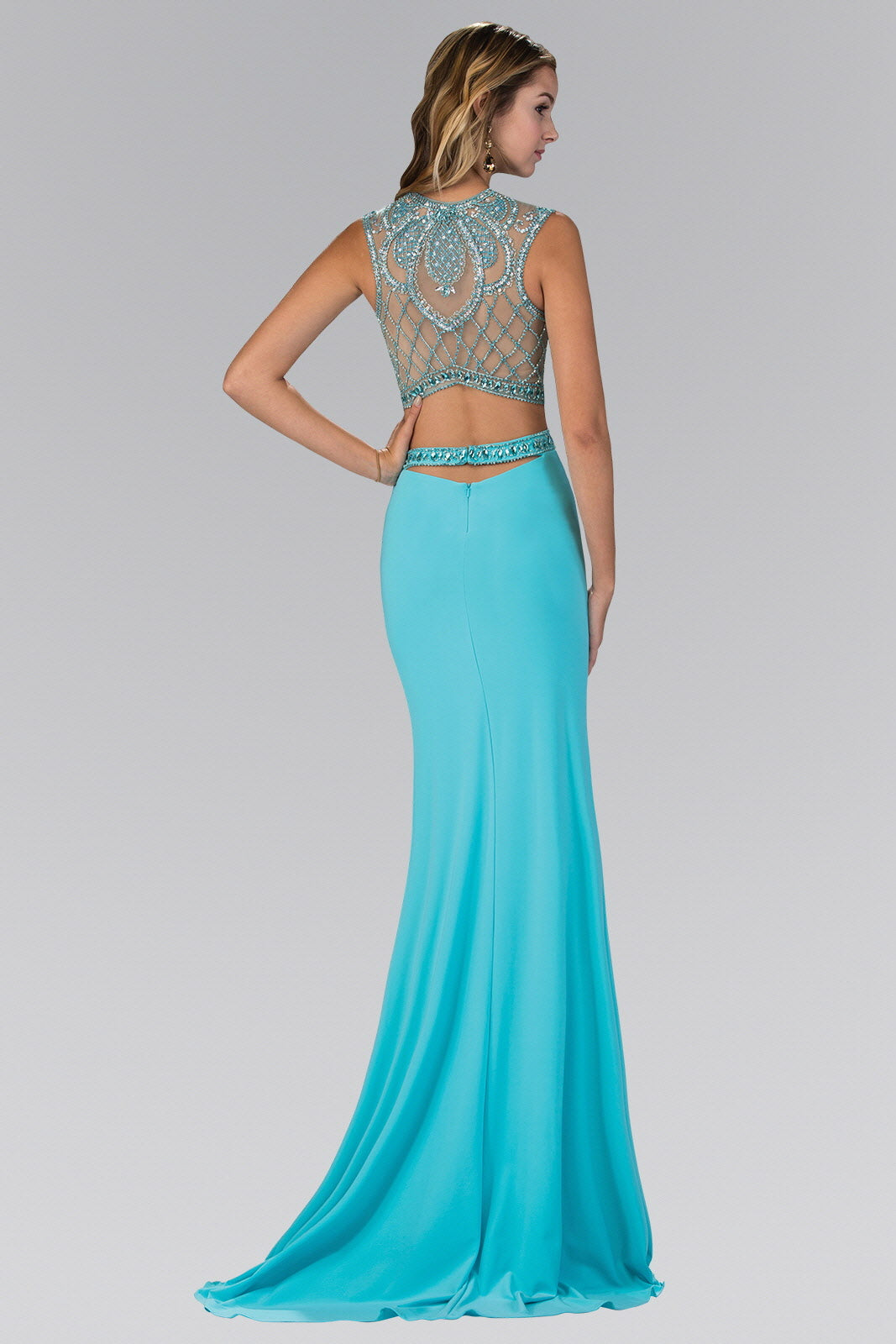 Jersey Long Dress with Side and Back Cutout and Side Slit