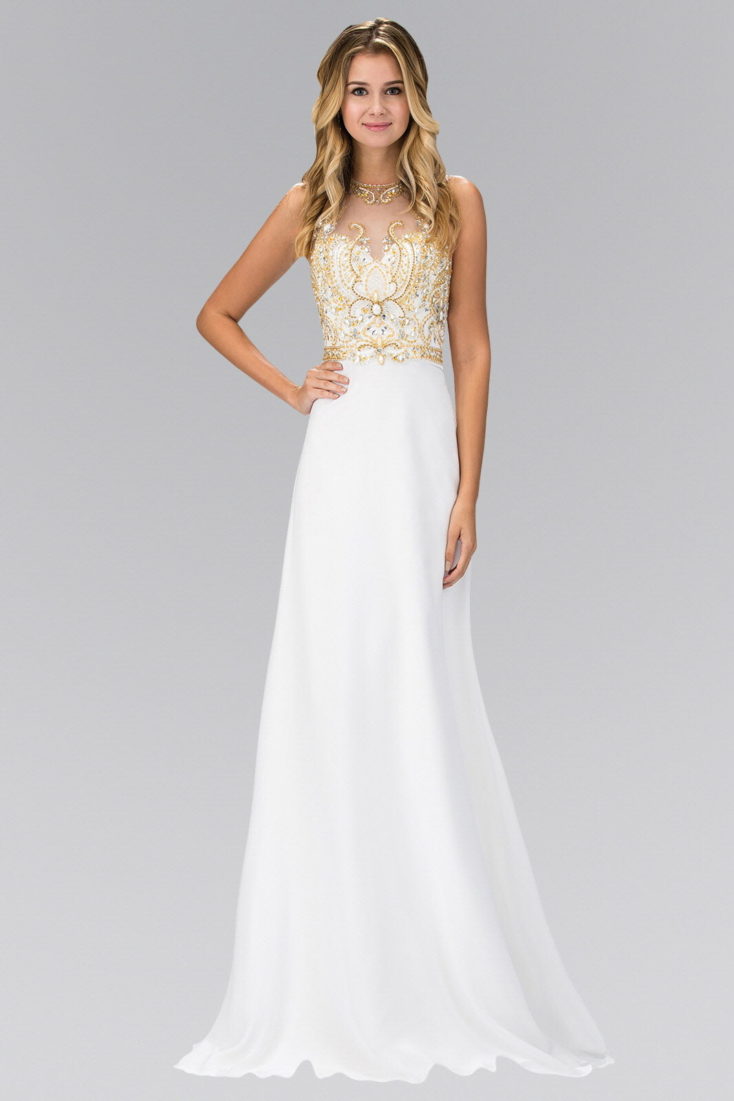 Jewel and Bead Embellished Long Dress with Back Cut Out