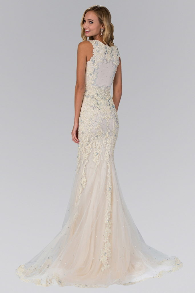 Ivory Floor Length Dress Accented with Bead and Pearl