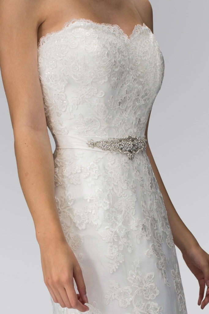 Lace Appliques Over Sweetheart Strapless Wedding Dress