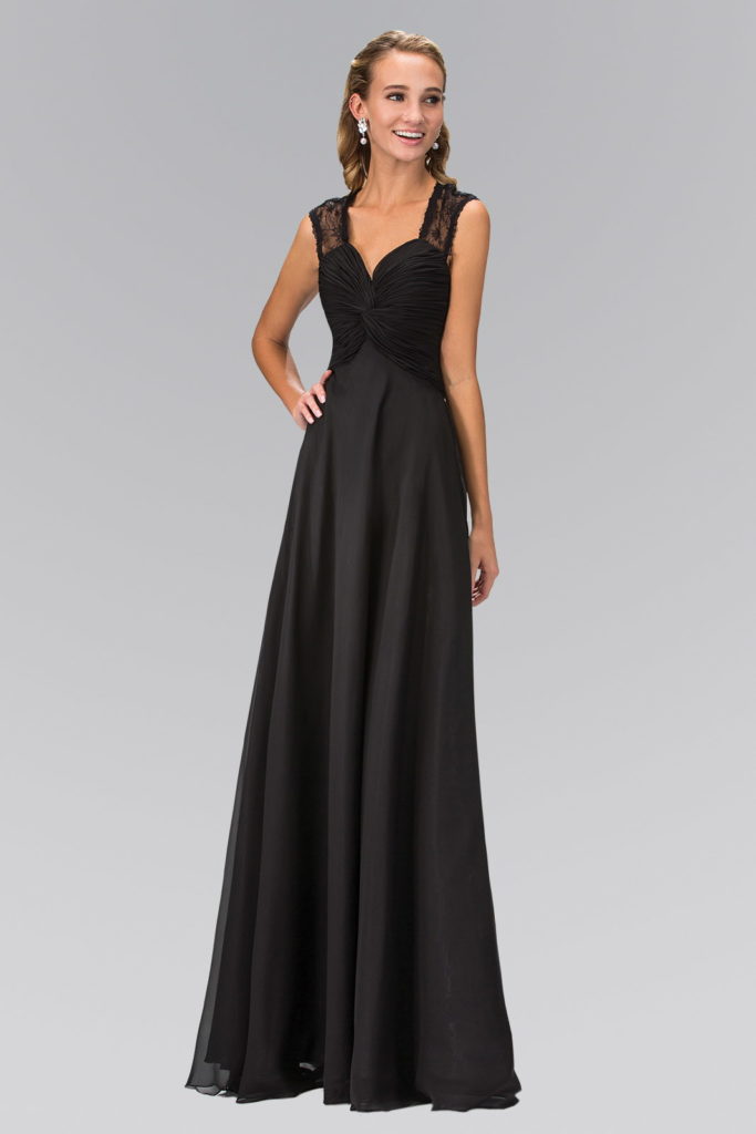 Empire Waist Long Dress with Ruched Bodice and Lace Back