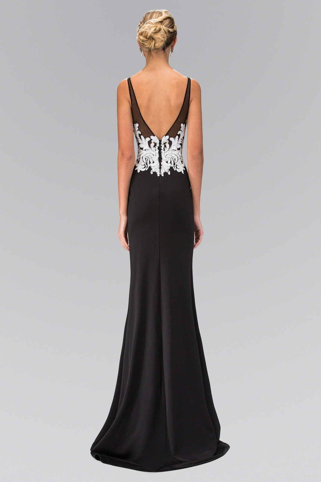 V-Neck Rome Jersey Long Dress with Bead and Sequin Detailing