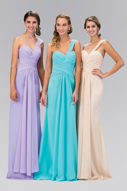 One Shoulder Ruched Long Dress with Sweetheart Neckline