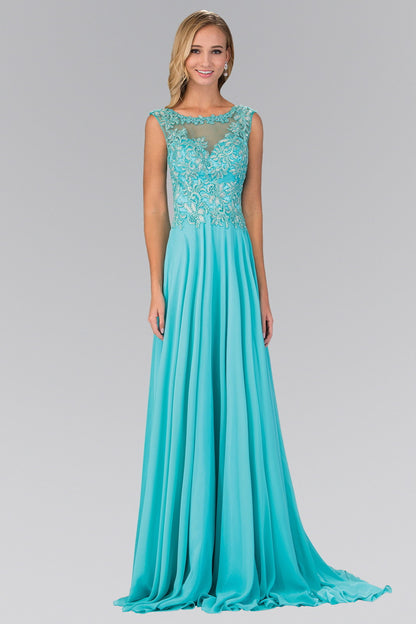 Bead Embellished Chiffon Floor Length Dress