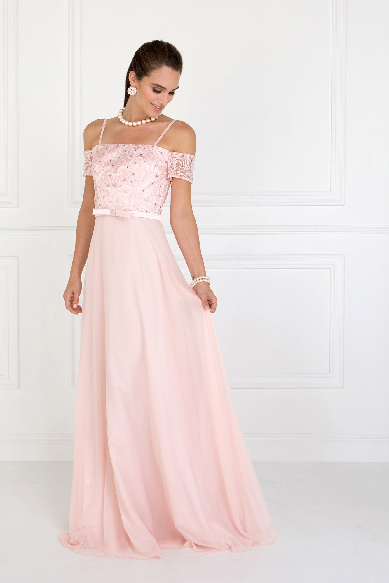 Chiffon Straight Across A-Line Long Dress