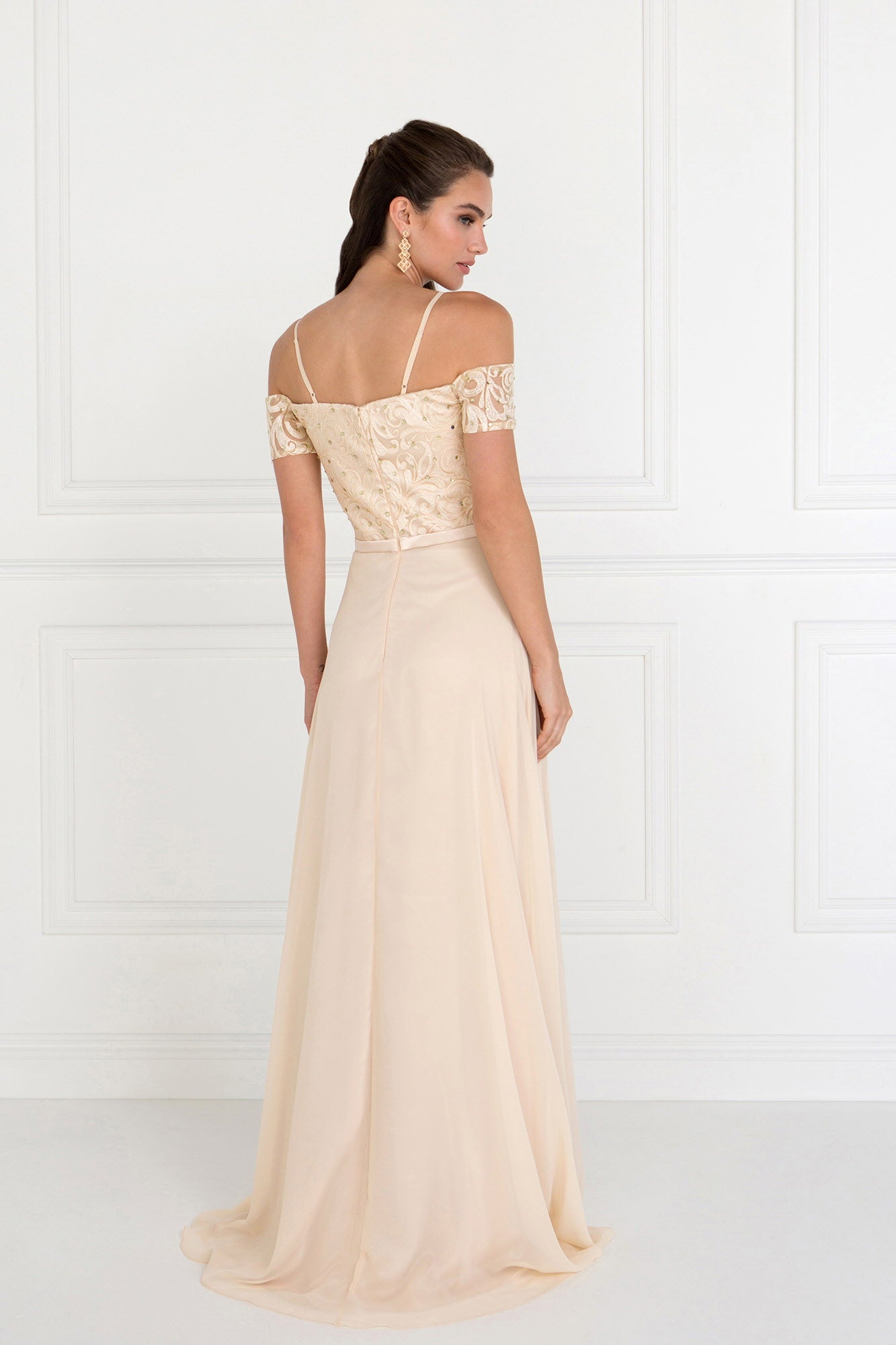 Chiffon Straight Across A-Line Long Dress