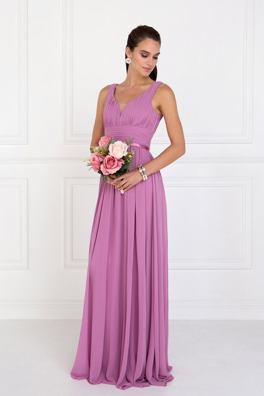 Chiffon Wide V-Neck A-Line Long Dress