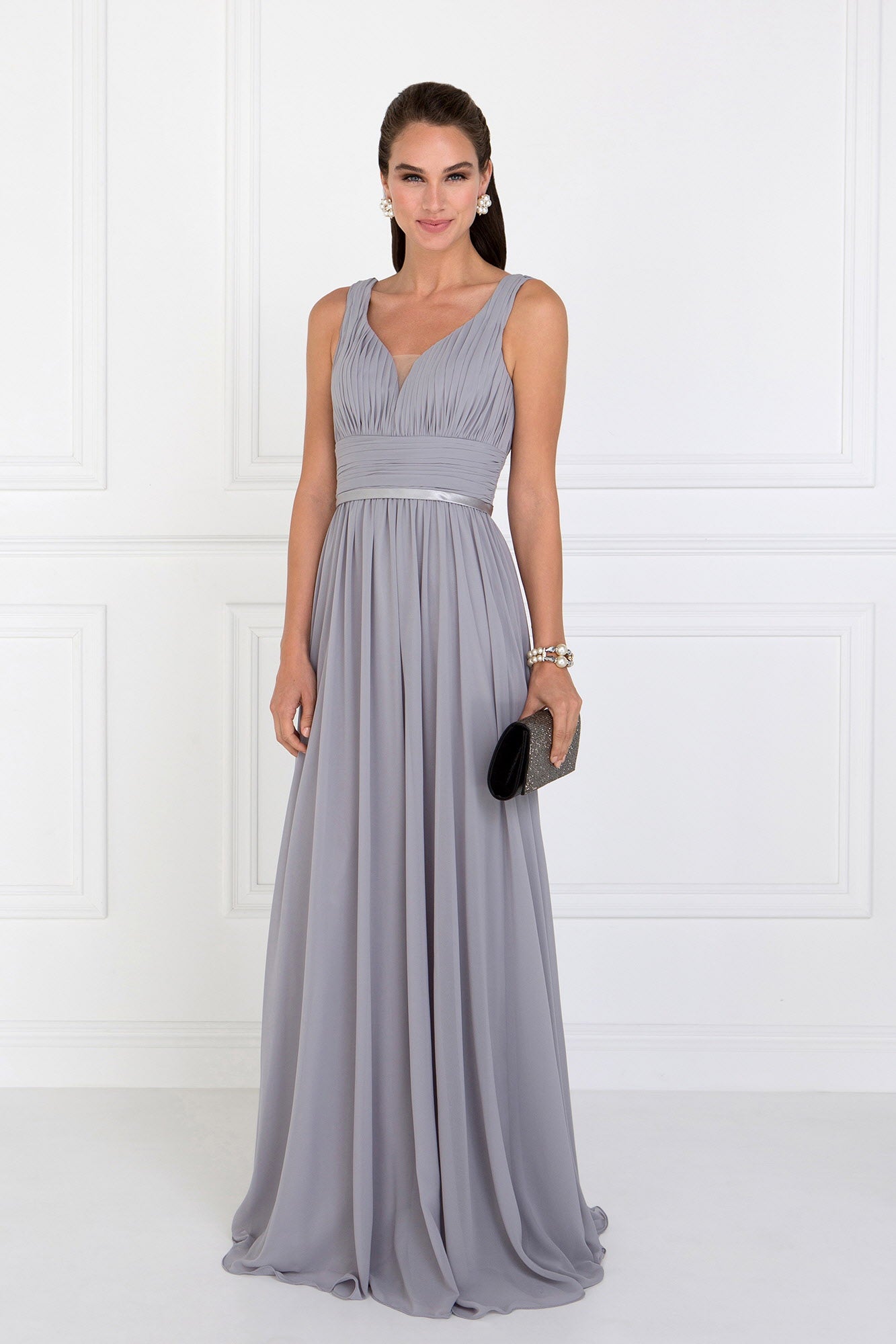 Chiffon Wide V-Neck A-Line Long Dress