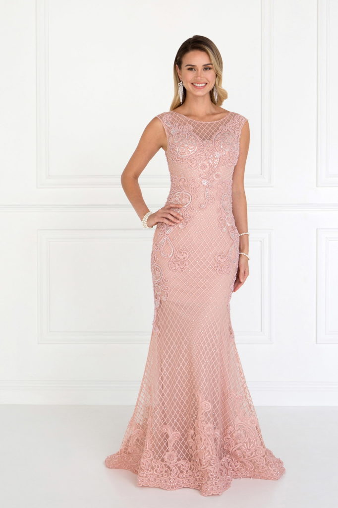 Mesh Mermaid Long Dress with Beads and Jewels Embellished