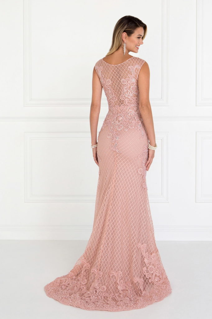 Mesh Mermaid Long Dress with Beads and Jewels Embellished